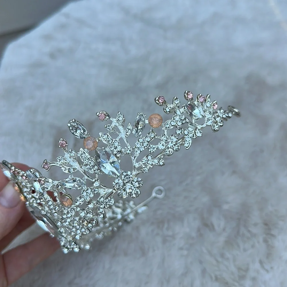 Elegant Silver and Pink Crystal Tiara